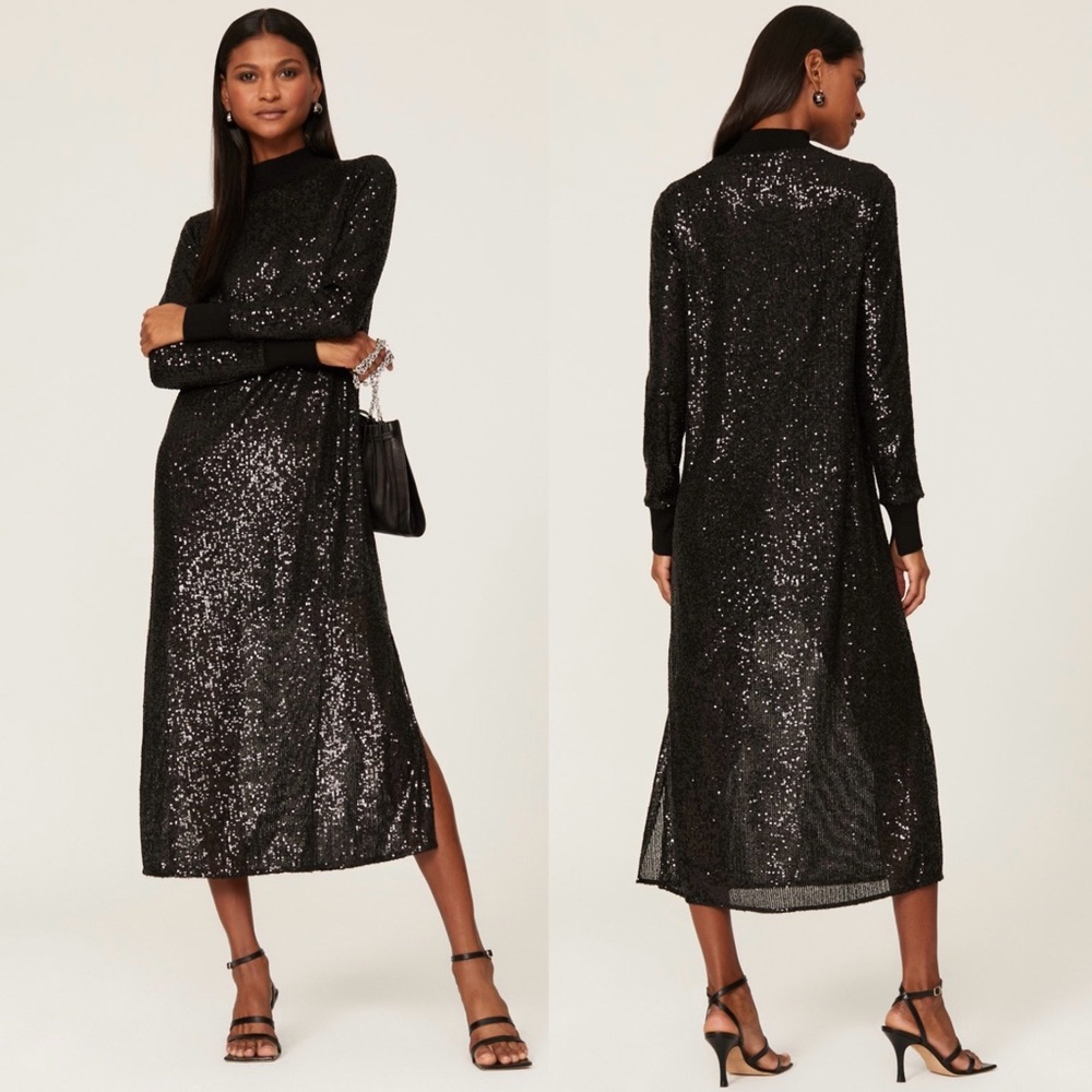 ALLSAINTS Juela Sequin Wool Shift Midi Dress. Size XS